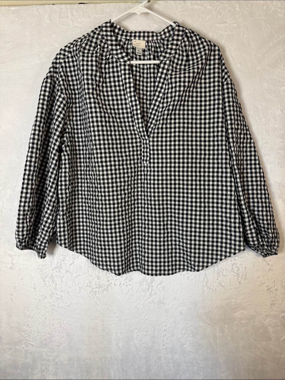 A New Day Black & White Gingham V-Neck Blouse XL